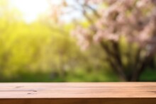 Elevate Your Spring Promotions With Our Product Showcased On A Charming Wooden Table, Surrounded By The Beauty Of Nature. Let The Sunny Vibes Complement Your Offerings. Generated AI
