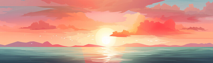 Wall Mural - a header painting of a sunset horizon over the sea