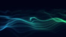 Dynamic Blue Wave Of Particles. Abstract Futuristic Background. Big Data Visualization. 3D Rendering.