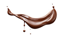 Chocolate Milk Splash Isolated On Transparency Background, Nutrition Liquid Fluid Element Flowing Wave Explode, Dripping Brown Choco With Drops