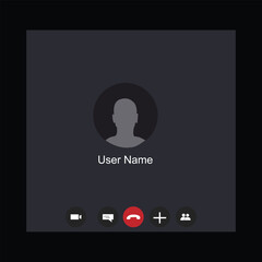 Video call screen template with buttons. Video call interface. Vector page of the workspace. Application for social communication. Video conference. Layout of video conferences and online meetings9 9 