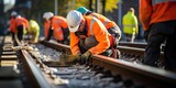 Fototapeta  - Railway workers repairing the rails , concept of Infrastructure maintenance