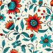 © rostovtsevayu - Seamless ethnic Indian motif floral pattern in red and light blue colours.
