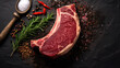 Dry aged raw tomahawk beef steak with ingredients for grilling, generative ai