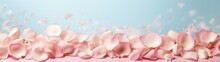 A Scattering Of Delicate Rose Petals Against A Pastel Background, Thoughtfully Arranged To Form A Border, Making Way For Copious Copy Space In The Middle.