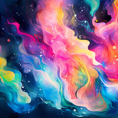 Canvas Print - a symphony featuring the ephemeral glow of neon lights with watercolor-inspired strokes, forming a unique and energetic composition