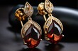 Amber earrings with gold elements.