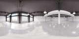Fototapeta  - Full spherical hdri panorama 360 degrees of empty exhibition space. backdrop for exhibitions and events. Tile floor. Marketing mock up. 3D render illustration