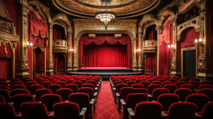 Poster - Victorian Theater Red Velvet Seats Ornate Wood Stained Glass