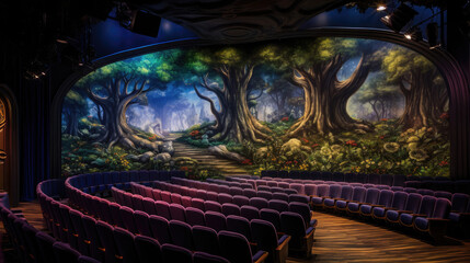 Wall Mural - Magical Mansion Cinema Forest Mural Curved Velvet Seating