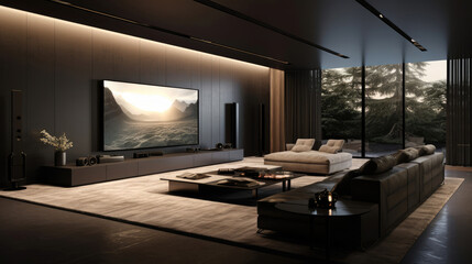 Wall Mural - Monochromatic Home Cinema Modernist Style 8K TV Screen