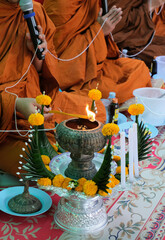 Wall Mural - Monk ceremony, monk chanting, thai tradition.