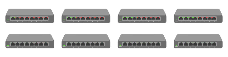 Poster - Network switch vector icon set. Set of icons of switches with indication vector. Internet icon. Network access vector. Vector illustration.