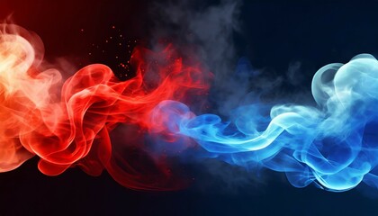 Wall Mural - blue vs red smoke effect black vector background abstract neon flame cloud with dust cold versus hot concept sport boxing battle competition fog wallpaper design police digital banner