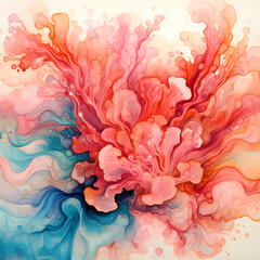 Wall Mural - a surreal whirlwind featuring abstract coral formations with watercolor-inspired strokes, influenced by quantum mechanics