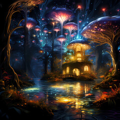 Canvas Print - a surreal symphony featuring cosmic influences, abstract fireflies in an oasis setting, and a whirlwind