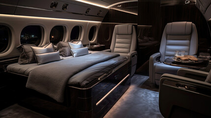 Canvas Print - Luxurious Jet Bedroom Suite Lavish Finishes Personalized Amenities Total Comfort