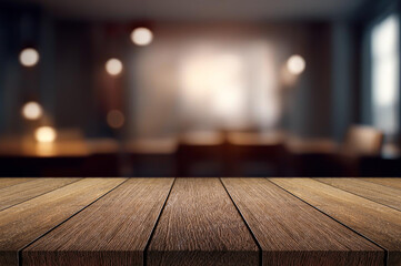 Wall Mural - Wooden table or surface with blurred interior background