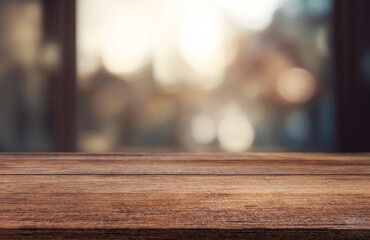 Wall Mural - Wooden table or surface with blurred interior background