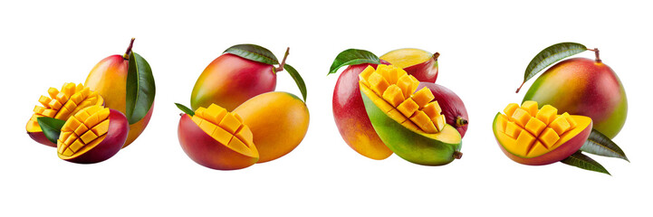 Wall Mural - Set of Delicious mango fruits, isolated on transparent background