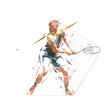 Tennis player backand shot, isolated low poly vector illustration. Tennis logo