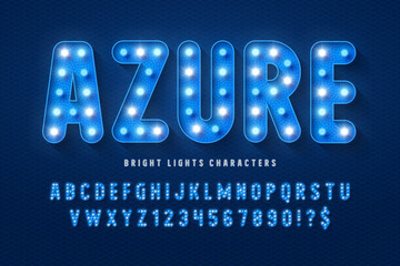 Poster - retro cinema alphabet design, cabaret, warm lamps letters and numbers.