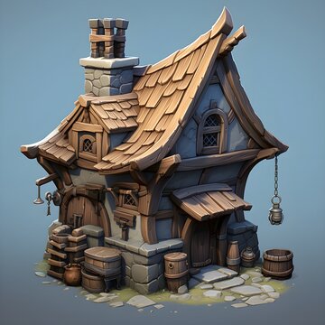 Isometric 3D Blacksmith/Mining House Illustration 