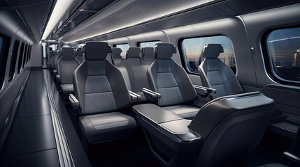 Canvas Print - Interior of high-speed train ergonomic seating futuristic lighting charcoal gray