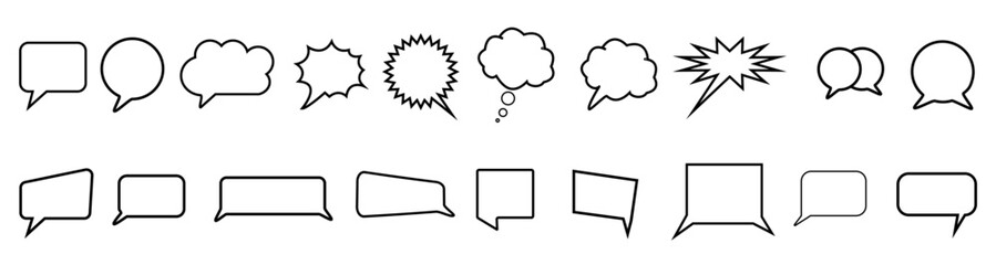 Wall Mural - speech bubble flat outline vector set. think or talk clouds vector symbols.