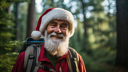 Sticker - Park ranger in Santa hat guides hikers