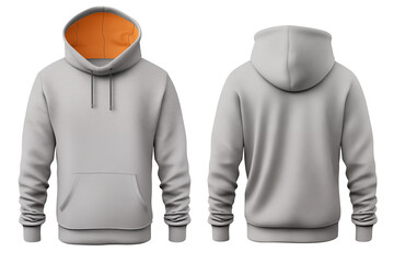 Wall Mural - Mockup Blank grey hoodie in front and back view,  transparent background