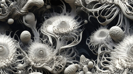 Botanical Abstract Background with Enigmatic Volumetric Florals.