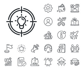 Poster - light bulb or lamp in target sign. salaryman, gender equality and alert bell outline icons. idea lin