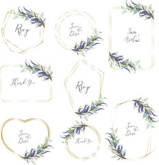Wall Mural - Floral Collection. A set of frames for wedding design. Lavender, gold frames. . Vector illustration