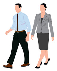 Wall Mural - Pair of business man and woman in different pose walking.  Business people posing. 