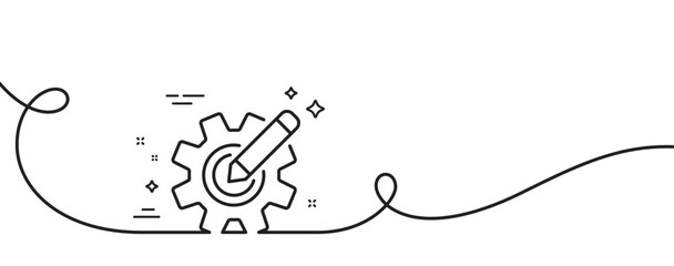 Poster - Cogwheel line icon. Continuous one line with curl. Engineering tool sign. Edit settings symbol. Cogwheel single outline ribbon. Loop curve pattern. Vector