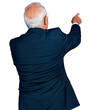 © Krakenimages.com - Senior man with grey hair wearing business suit and glasses posing backwards pointing ahead with finger hand