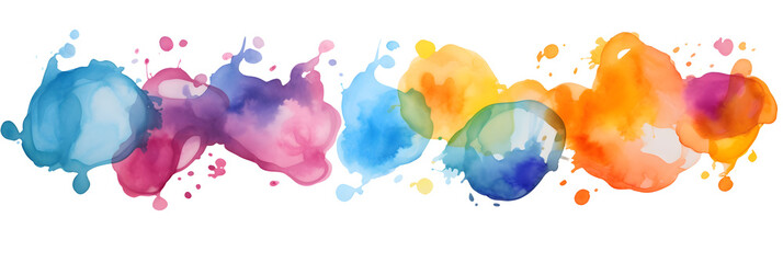 Wall Mural - abstract colourful watercolour paint blob splashes isolated on transparent background - design element PNG cutout banner