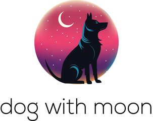 dog on the moon vector design, moon dog logo design vector silhouette illustration