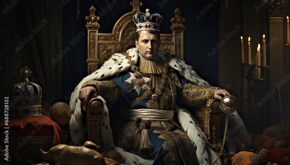 Majestic Medieval King in Royal Attire Seated on Throne. A Symbol of ...