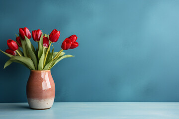 Wall Mural - red tulips in vase,ai generated
