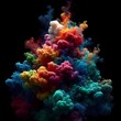 swirl of multicolored smoke takes center stage against a pitch-black backdrop.