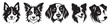 Set of black and white vector portraits of dogs, vector illustration.