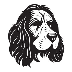 Wall Mural - Cocker Spaniel head black and white vector illustration isolated on white background
