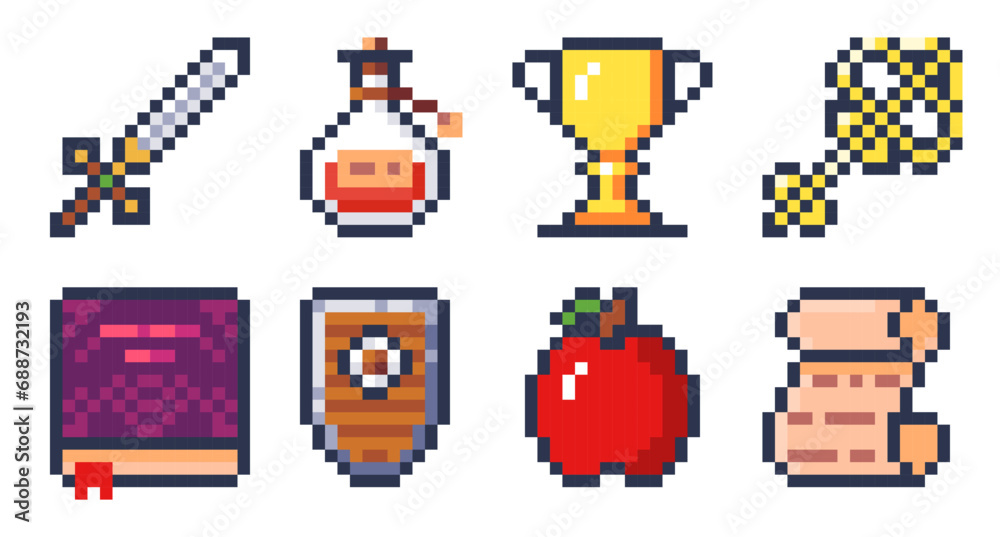 Set of pixel art icons for retro games. Resolution 16 x 16 Stock Vector ...