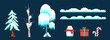 A set of pixel art objects for creating a game in a winter, Christmas theme. Props of snow, trees and Christmas paraphernalia