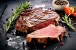 barbecue rib eye dry aged entrecote steak on stone surface background