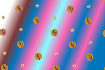 Wall Mural - Multiple digital symbols in gold on a rainbow backdrop