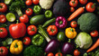 top view all vegetables black background
