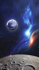 Wall Mural - A sci-fi animation of space featuring moon surface, nebula, and a alien planet.